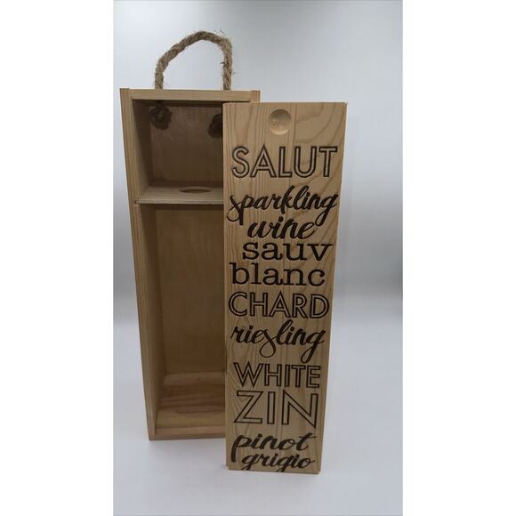 Natural Wooden Wine (White) Crate with Handle with Sliding Cover, 31-09 - Picture 11 of 12